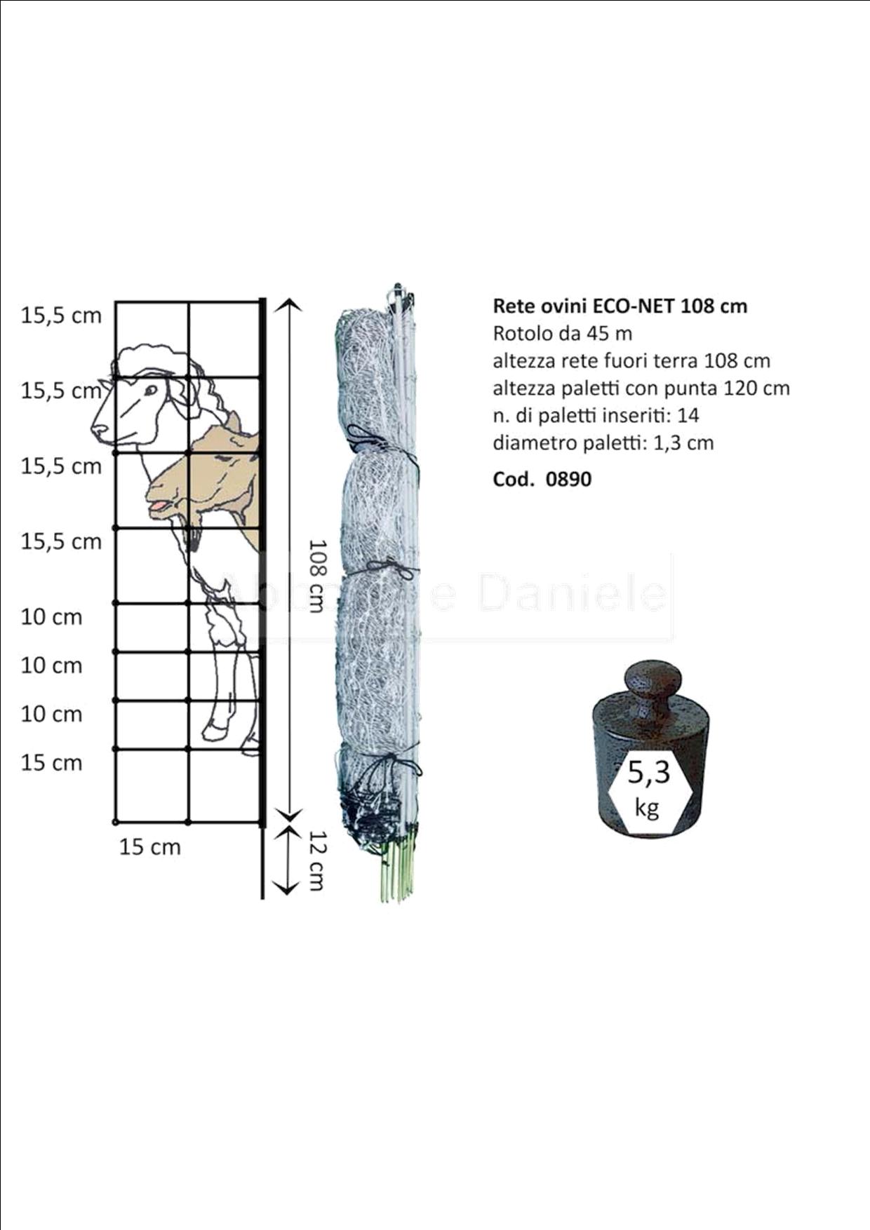 RETE ELETTRIFICATA OVINI ALTEZZA 108 CM ECONET NERA E BIANCA 45M - 