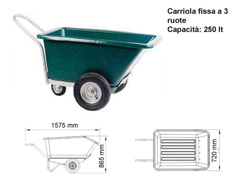 CARRIOLA CON 3 RUOTE JC 250 LT metallo zincato - 